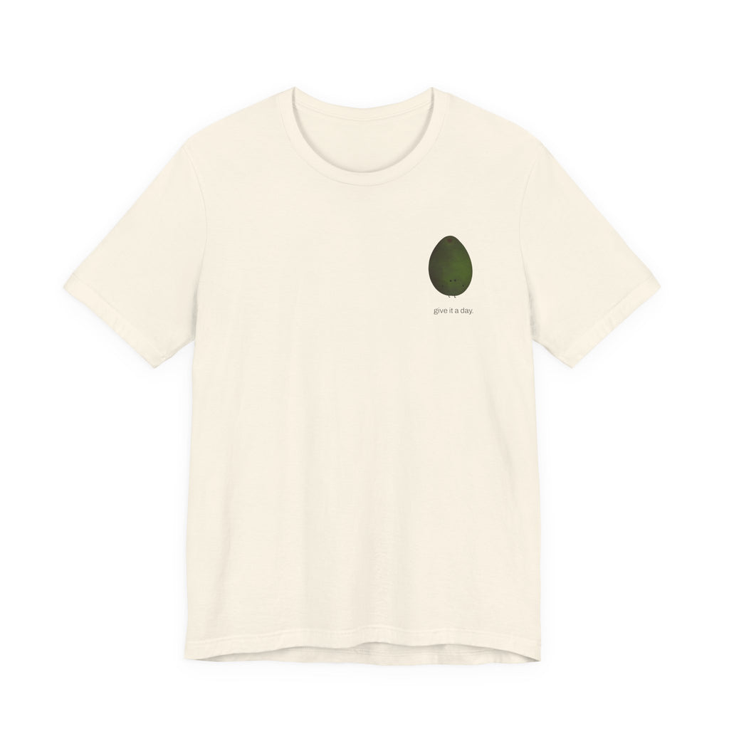 "Give it a Day" Unisex soft jersey T-Shirt: Minimal Avocado Graphic print tee (4.2 oz Airlume ring-spun cotton)