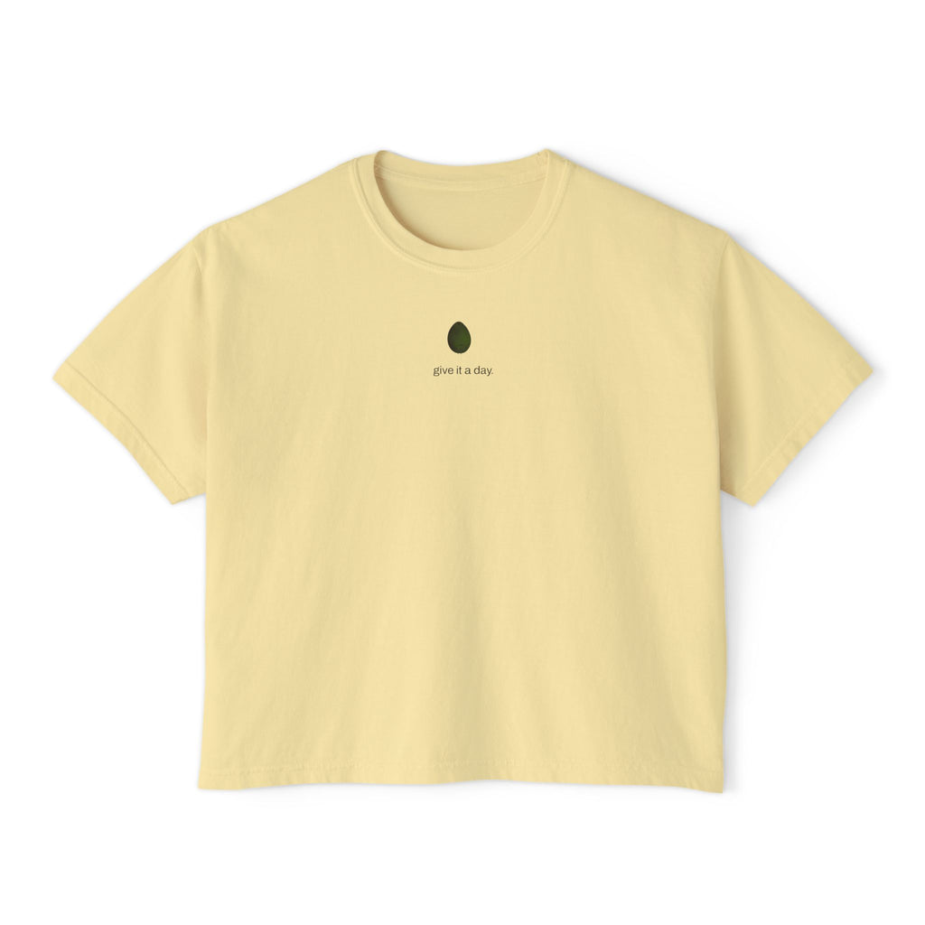 Give it a Day Women's Boxy T-Shirt: Minimal Avocado Graphic print tee (6.1oz)