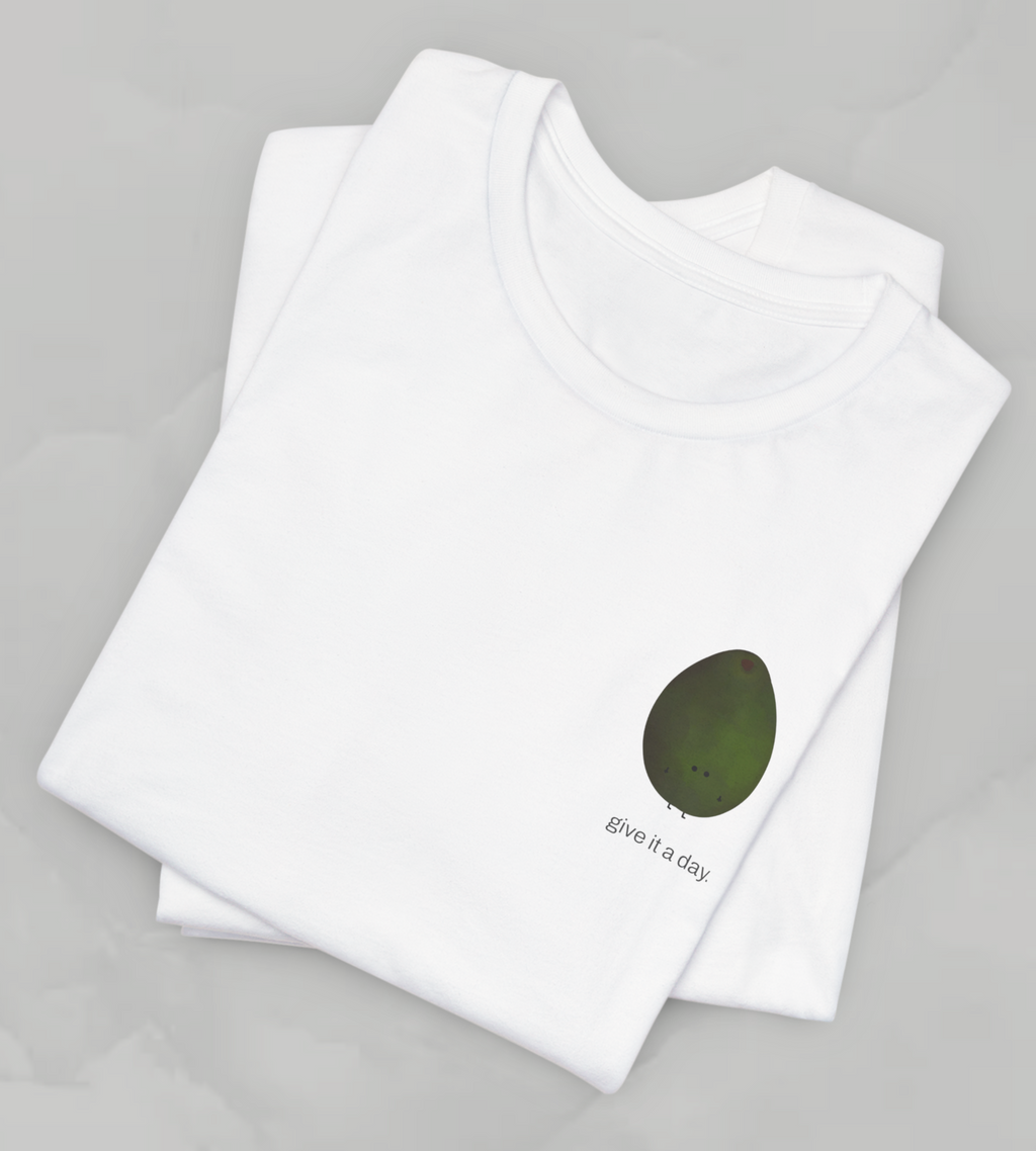 "Give it a Day" Unisex soft jersey T-Shirt: Minimal Avocado Graphic print tee (4.2 oz Airlume ring-spun cotton)