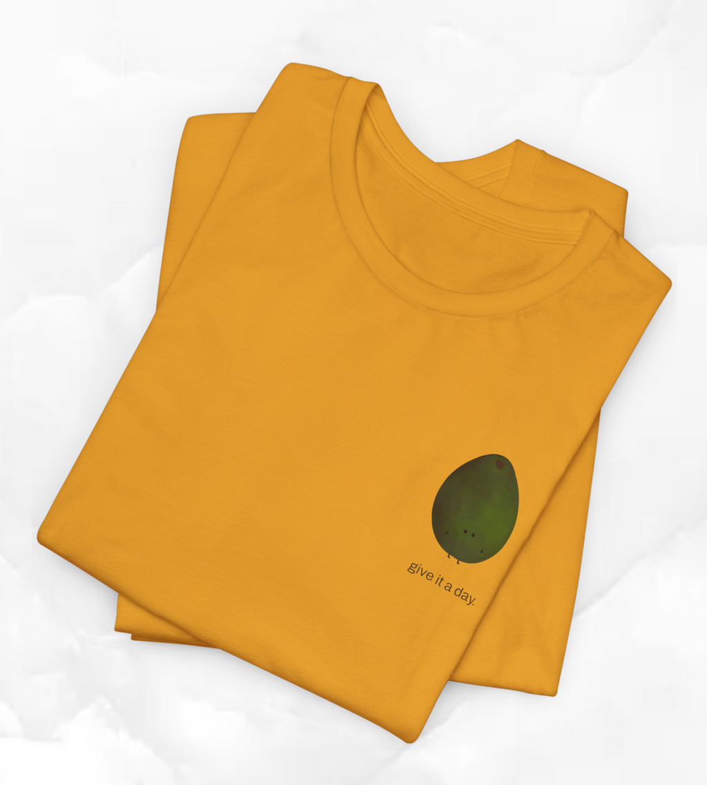"Give it a Day" Unisex soft jersey T-Shirt: Minimal Avocado Graphic print tee (4.2 oz Airlume ring-spun cotton)