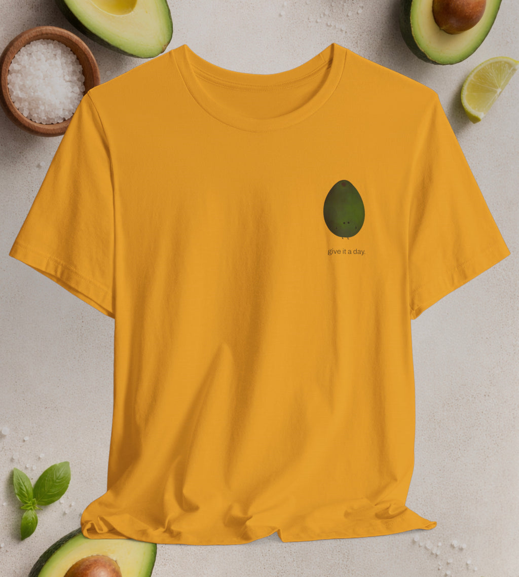 "Give it a Day" Unisex soft jersey T-Shirt: Minimal Avocado Graphic print tee (4.2 oz Airlume ring-spun cotton)