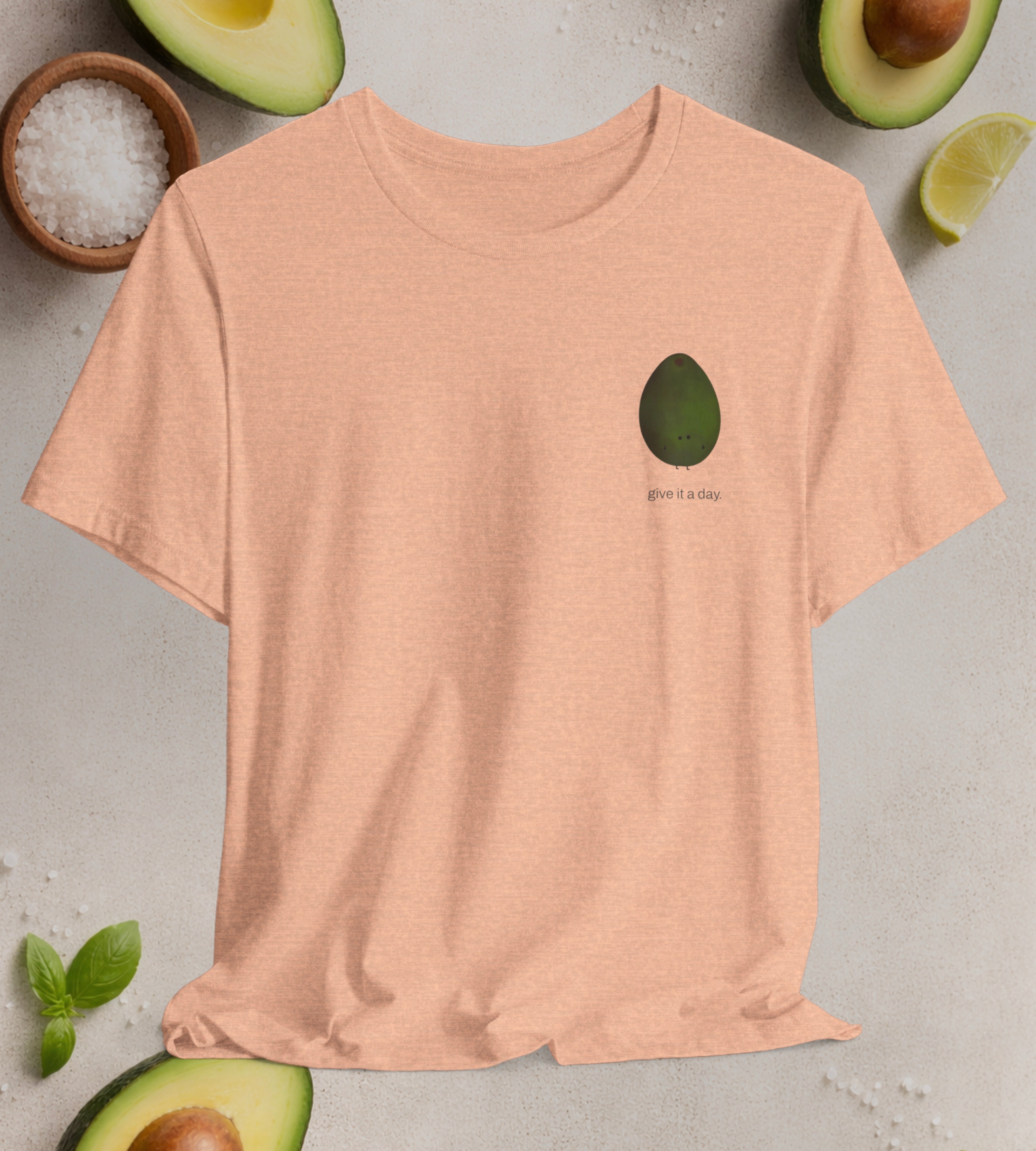 "Give it a Day" Unisex soft jersey T-Shirt: Minimal Avocado Graphic print tee (4.2 oz Airlume ring-spun cotton)