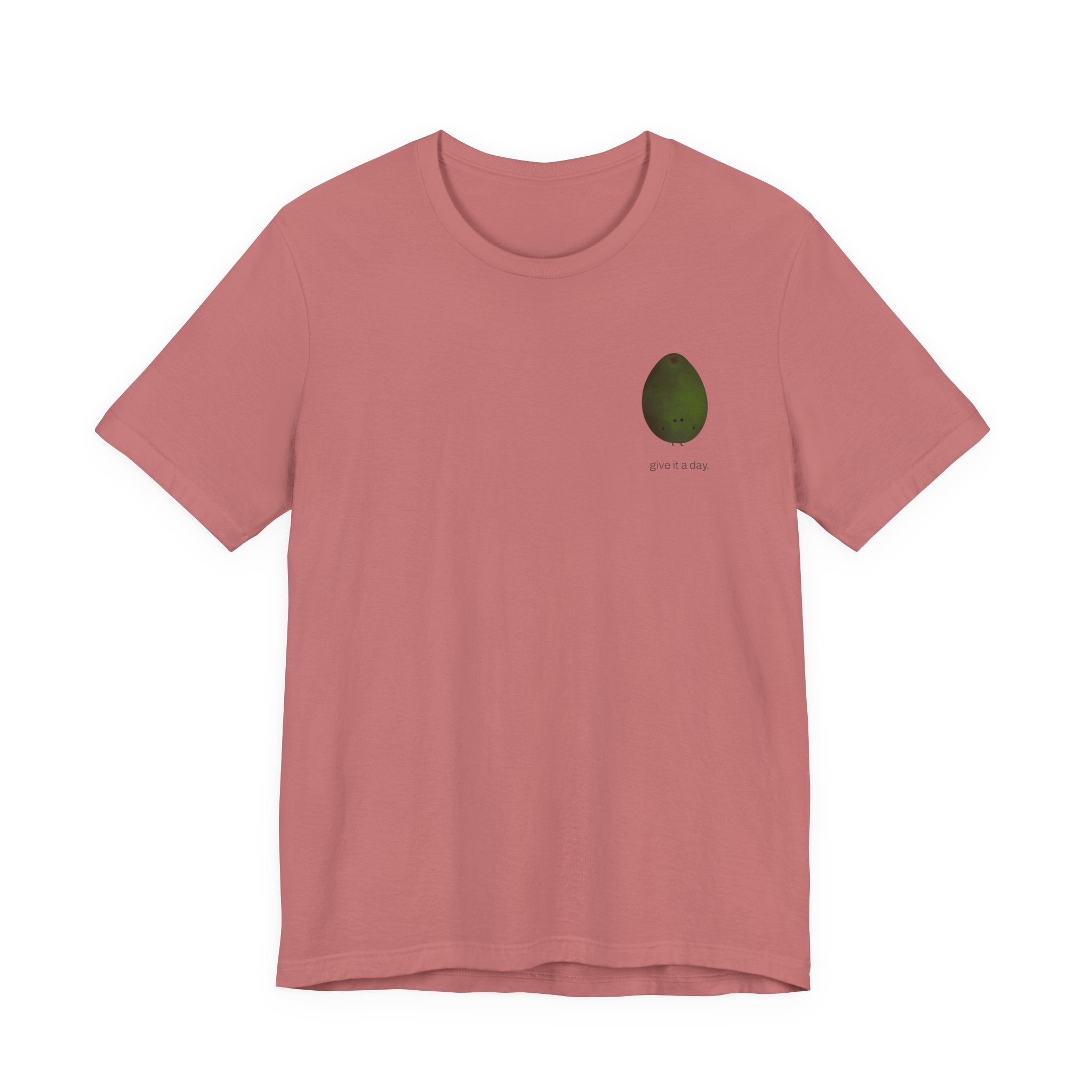 "Give it a Day" Unisex soft jersey T-Shirt: Minimal Avocado Graphic print tee (4.2 oz Airlume ring-spun cotton)