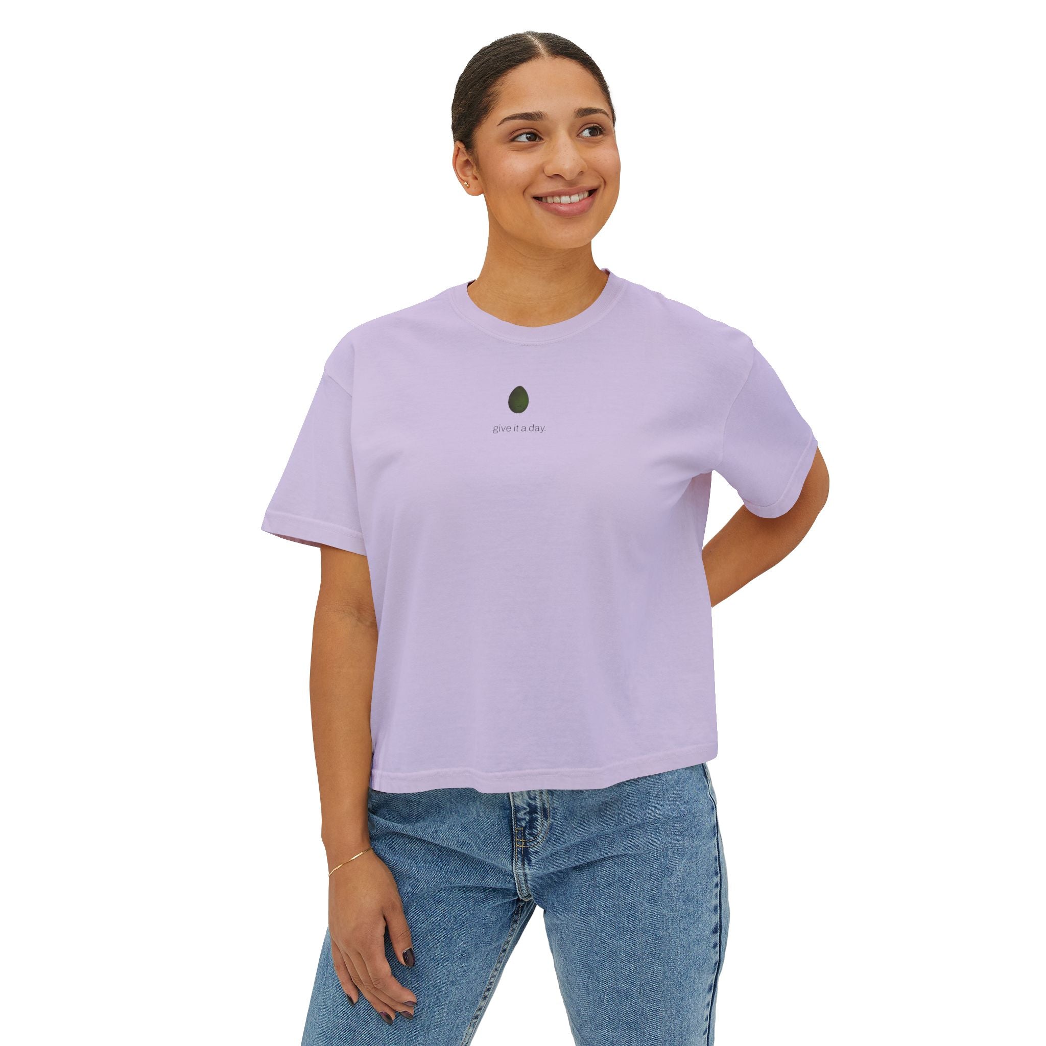 Give it a Day Women's Boxy T-Shirt: Minimal Avocado Graphic print tee (6.1oz)