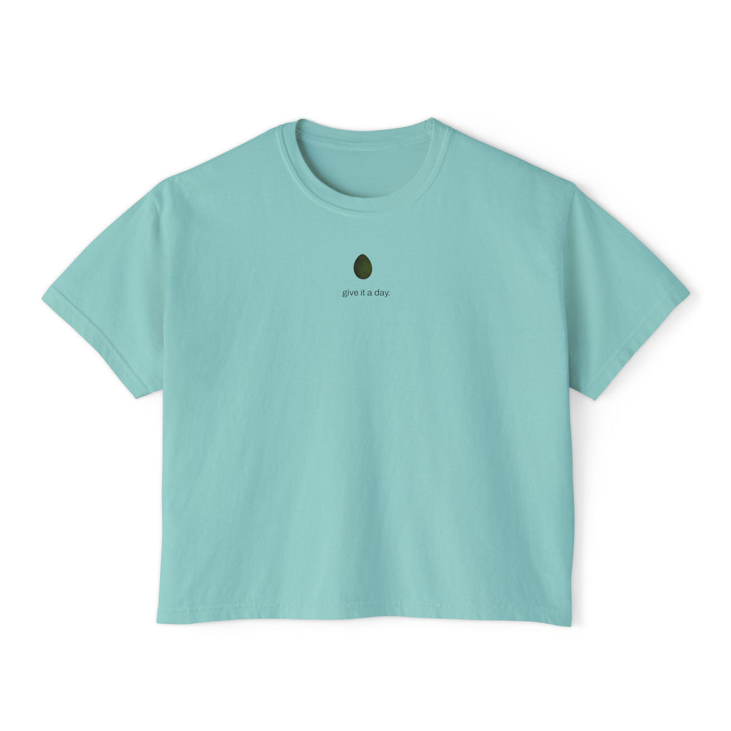 Give it a Day Women's Boxy T-Shirt: Minimal Avocado Graphic print tee (6.1oz)