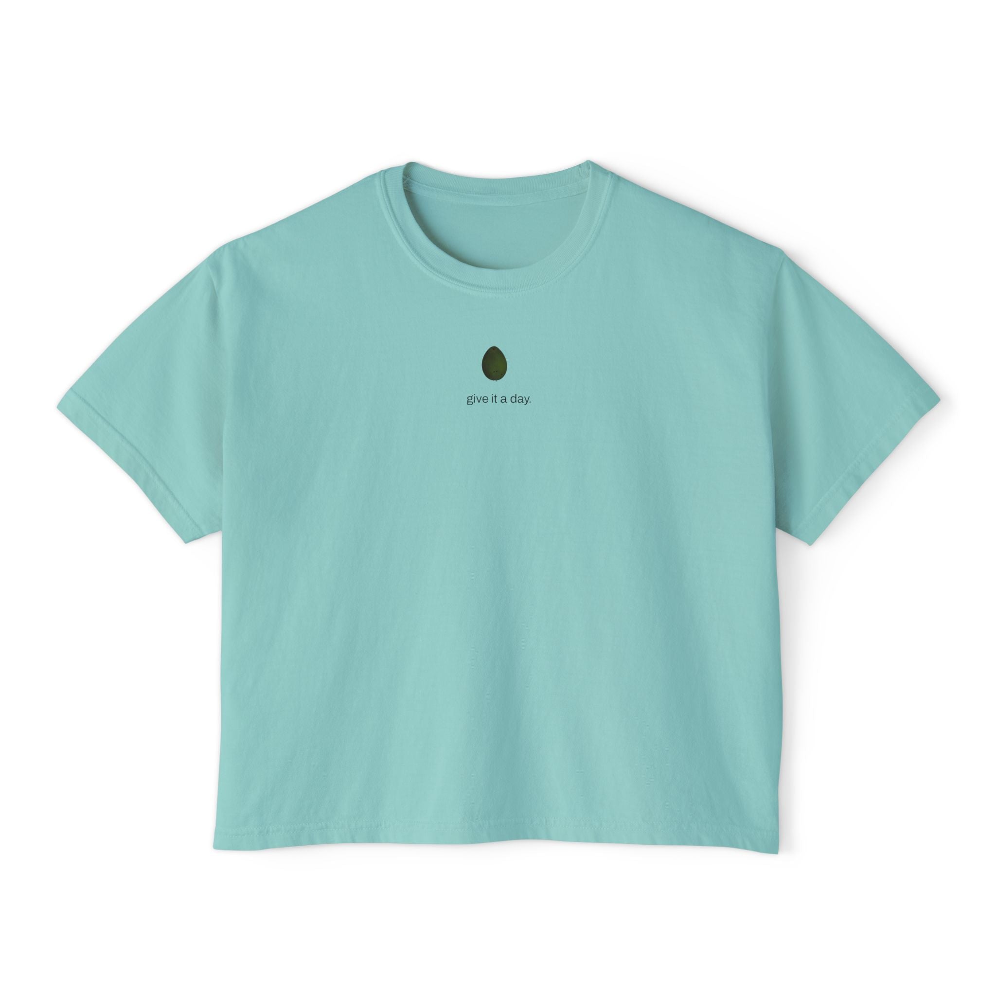 Give it a Day Women's Boxy T-Shirt: Minimal Avocado Graphic print tee (6.1oz)